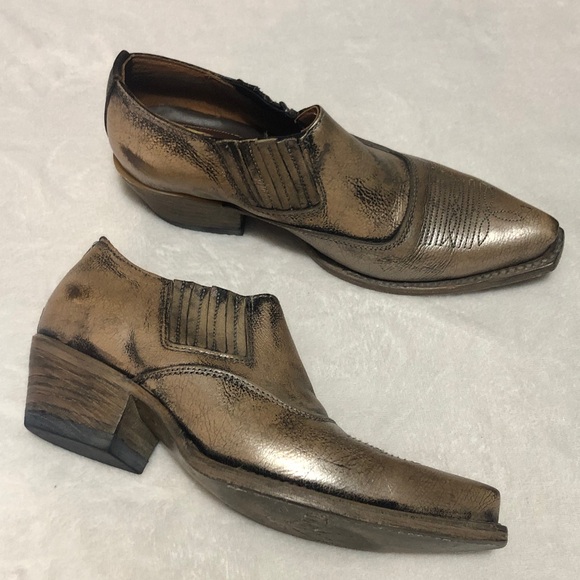 Freebird Wyoming Metallic Bronze Leather Western Ankle Bootie Sz 7M - Picture 12 of 12